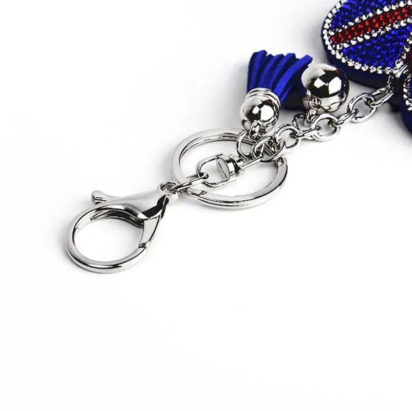 Creative british and american flag pattern Key Rings with filled rhinestone fashion bag pendant Ladies luggage car accessories
