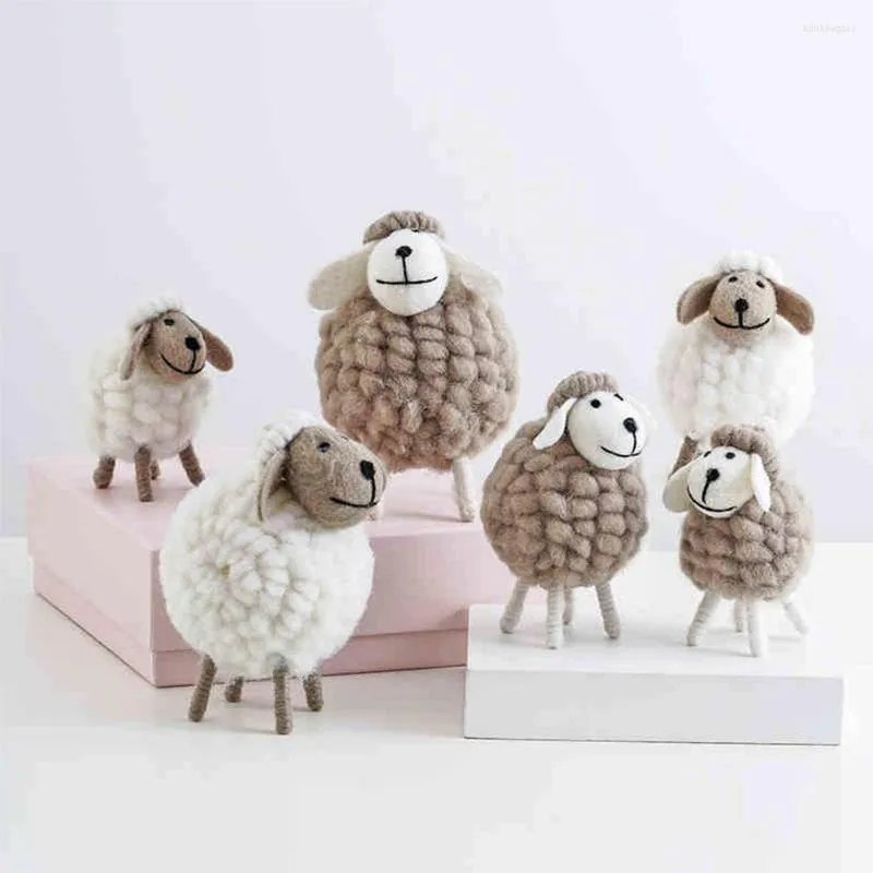 Decorative Figurines Desktop Cute Toys Mini Table Ornaments Cartoon Wool Felt Sheep Lamb Decorations Home Furnishings For Gift Festival