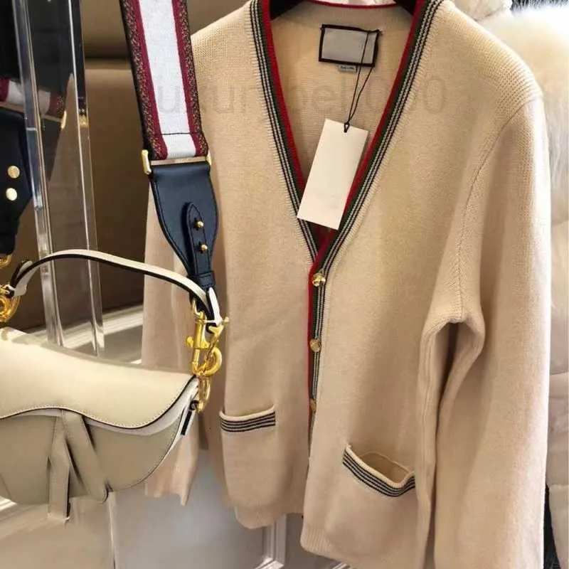 Kvinnors tr￶jor Designer Sweater Women Jacket Cashmere Cardigan Mid-L￤ngd Knickad V-Neck L￶st randiga Thin Ladies Trench Coat E72 2PWF