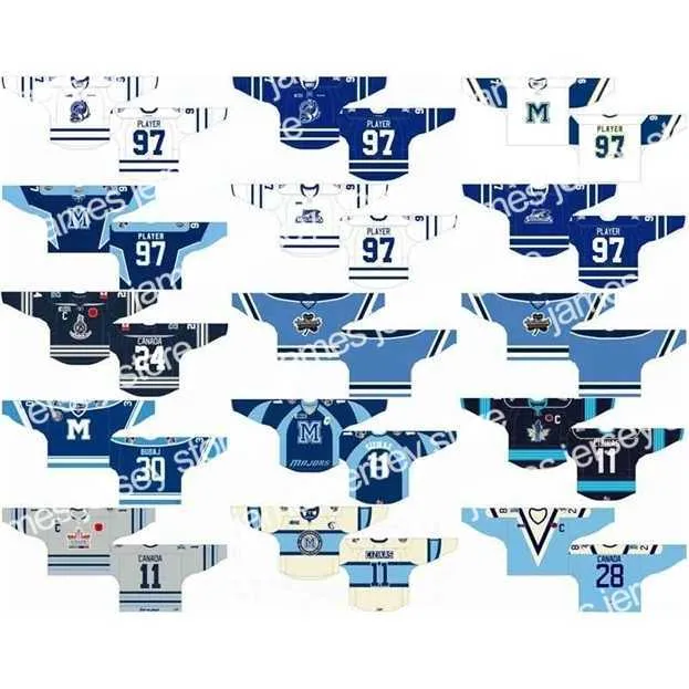 College Hockey Wears Nik1 Custom 1997 98-2006 07 OHL MENS Womens Kids White Blue Black Grey Stiched Mississauga Steelheads S Ontario Hockey League Jersey