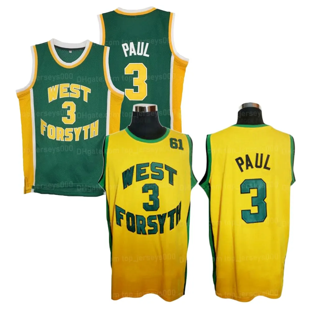 Maillot de basket-ball personnalisé Chris Paul #3 du lycée West Forsyth 61 Path jaune vert cousu taille S-4XL 5XL 6XL