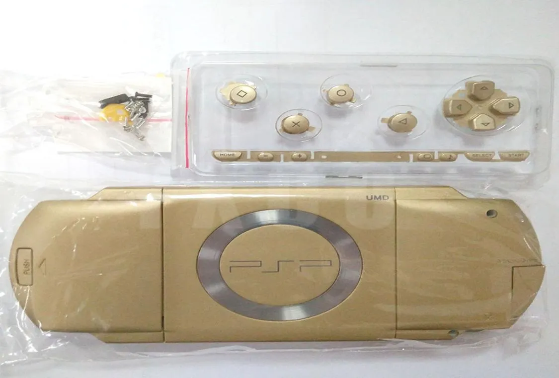 Gouden kleurvervanging Volledige behuizing Shell Cover Case met knoppenkit voor PSP1000 PSP 1000 Game Console Repair Parts4102834