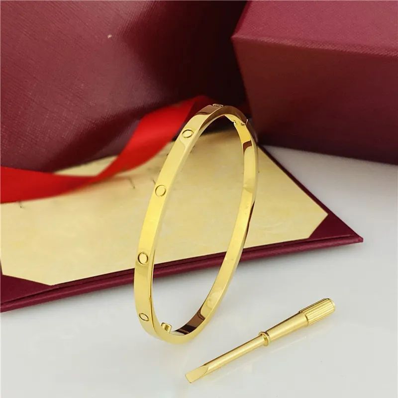 Brazaletes delgados de acero de titanio brazaletes para mujeres destornillador de moda dise￱o de pulseras de 4 mm amantes sin caja 16-19 cm