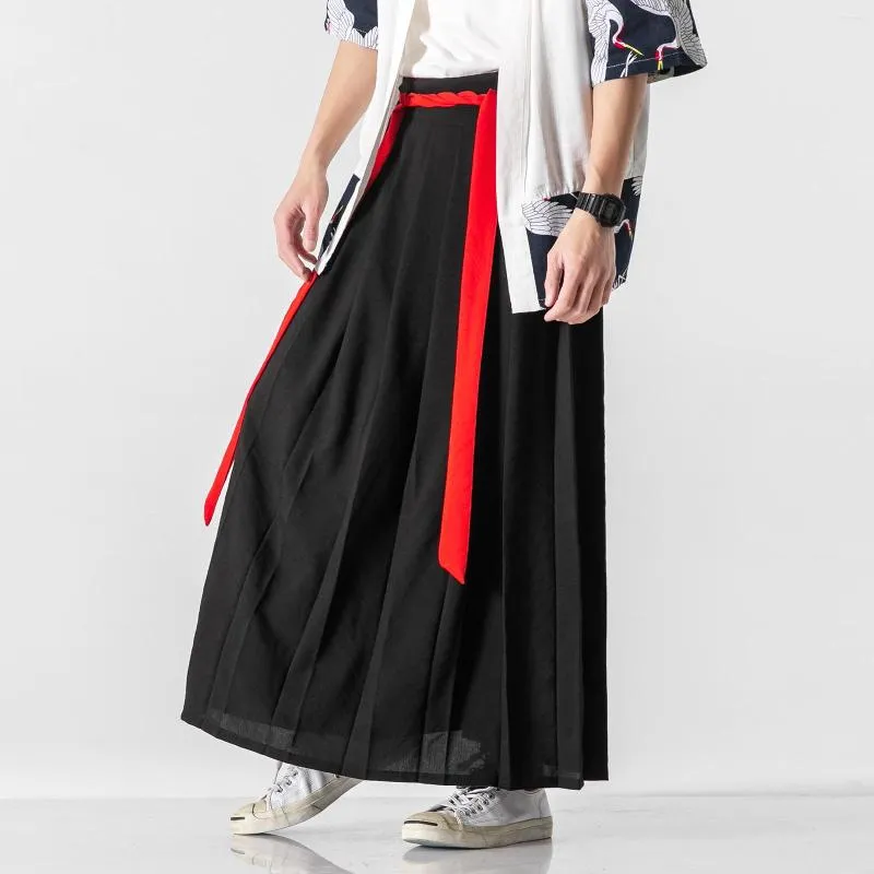 Ethnische Kleidung Herren Orientalischer Stil Hanfu Antiker Einteiliger Rock Verband Chinesisch Elegant Plissee Pferdegesicht Röcke Hosen Japanisch Schwarz