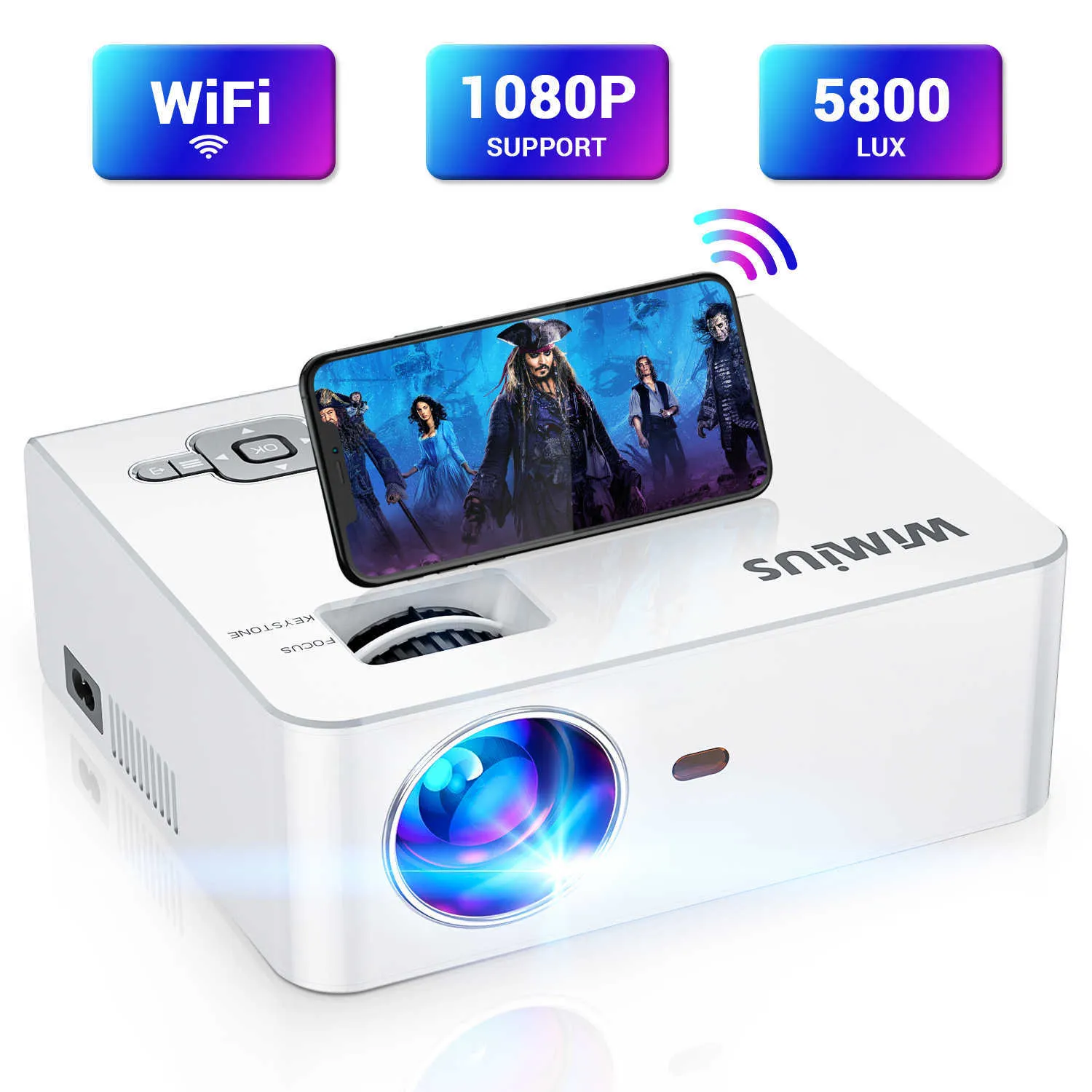 Projectors 1080p WiFi Projector محسّن في الهواء الطلق في الهواء الطلق فيلم عرض عرض Projector Zoom Phone Projector S2 للمسرح المنزلي T221216