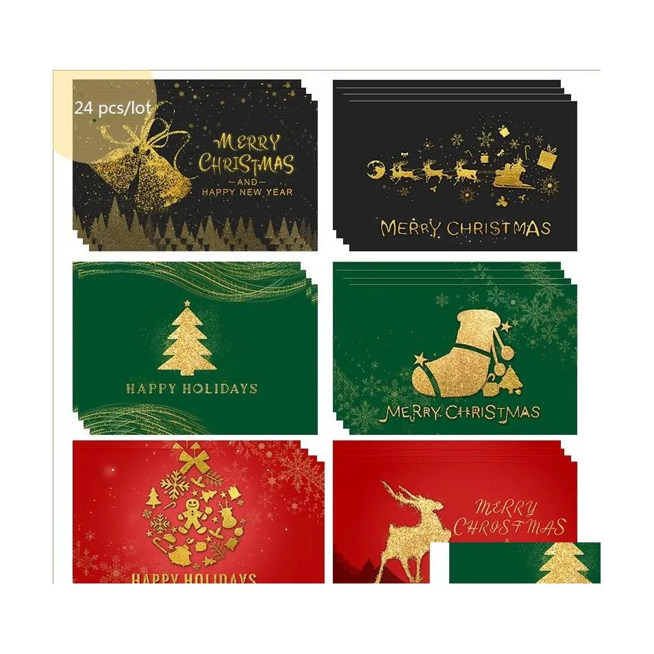 Altre forniture per feste festive 24 pezzi / lotto Set di cartoline di Natale Natale Santa Campana Elk Sowman Cartoline di cartone animato Fai da te Anno Regalo di auguri Dr Dhdbe
