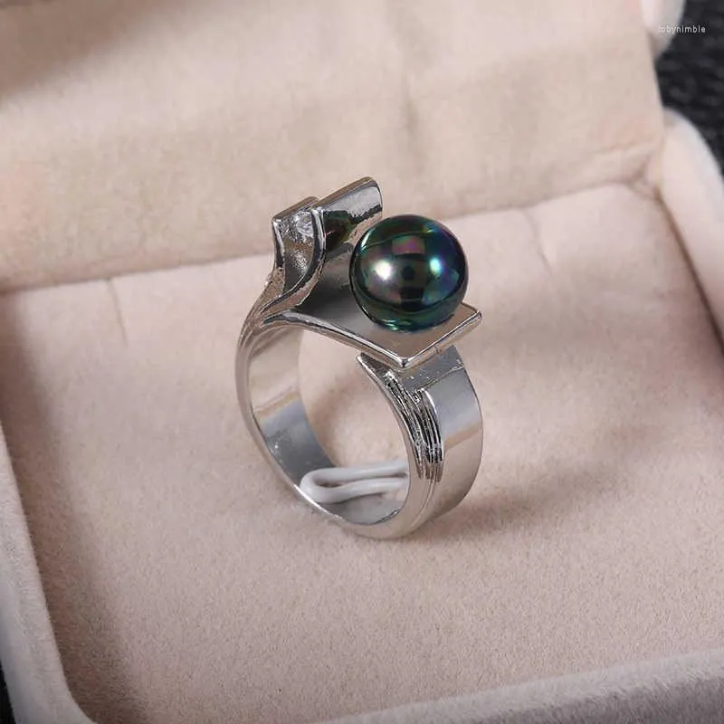 Anneaux de mariage Fashion Green Shell Pearl Ring Black Cut Bijoux Taille 6-10