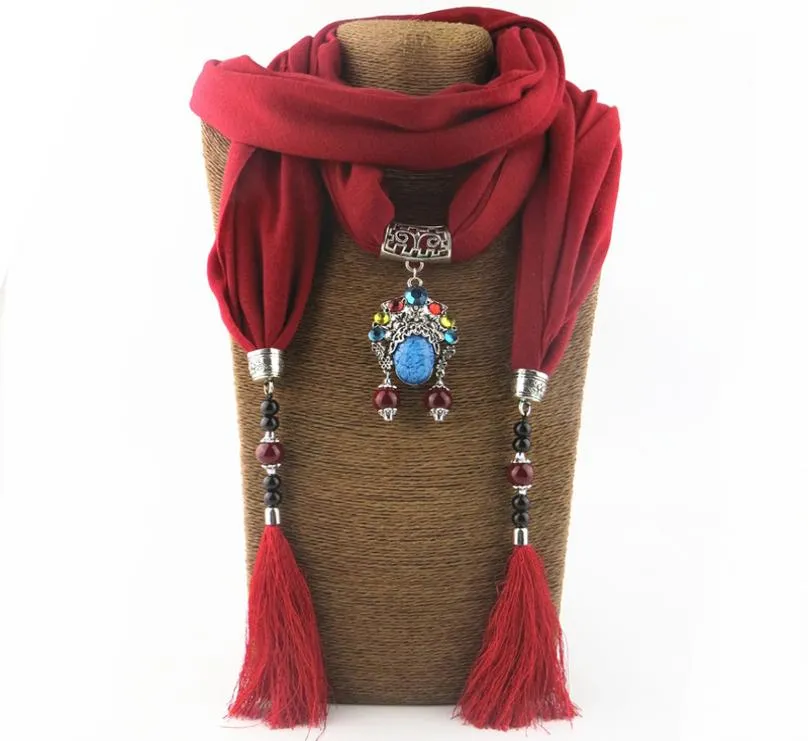 Vintage long tassel infinity scarves alloy flower pendant scarf jewelry necklace scarves for women1378955