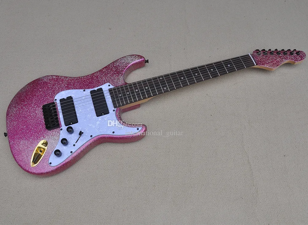 Guitare électrique rose brillant à 7 cordes avec touche en palissandre personnalisable