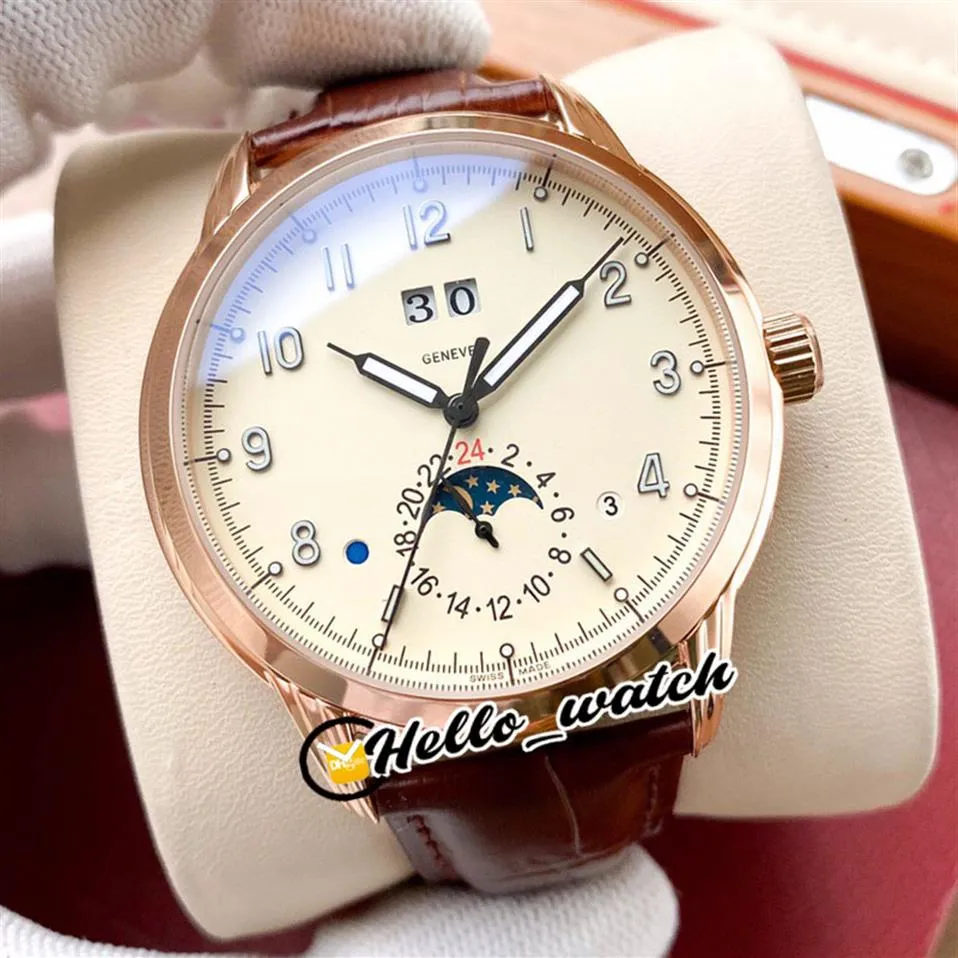 NIEUW 5396R-012 Grand Complicaties Kalender Automatische Mens Watch Rose Gold Case White Dial Moon Fase horloges Bruin leer HWPP HE228Y