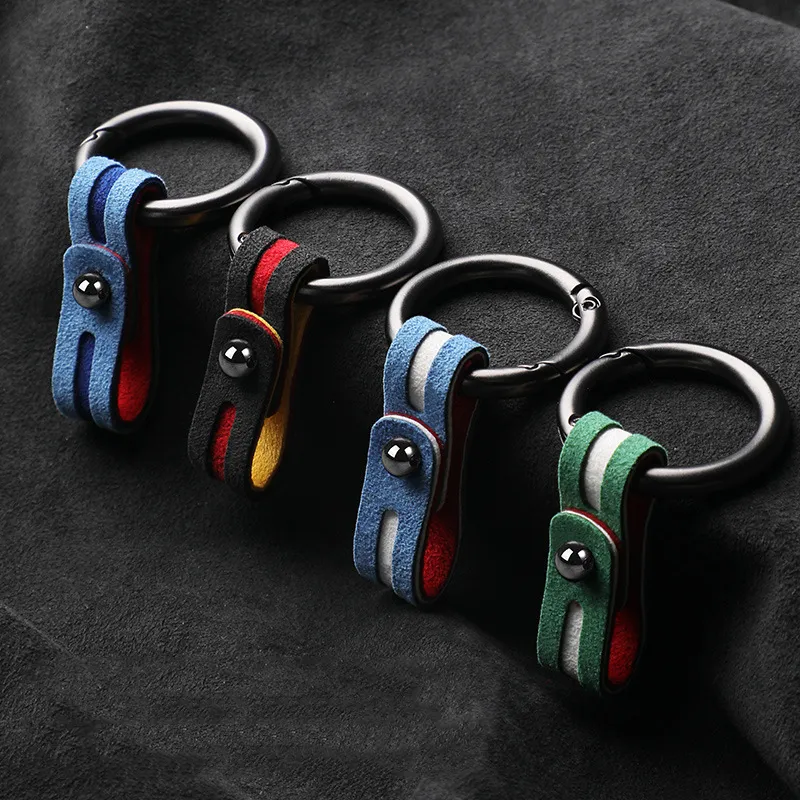 Bilmetallläder Suede Styling Power Keychain Key Chain Ring för Mercedes-Benz Audi Keychain Hanging Buckle- High-klass Blue