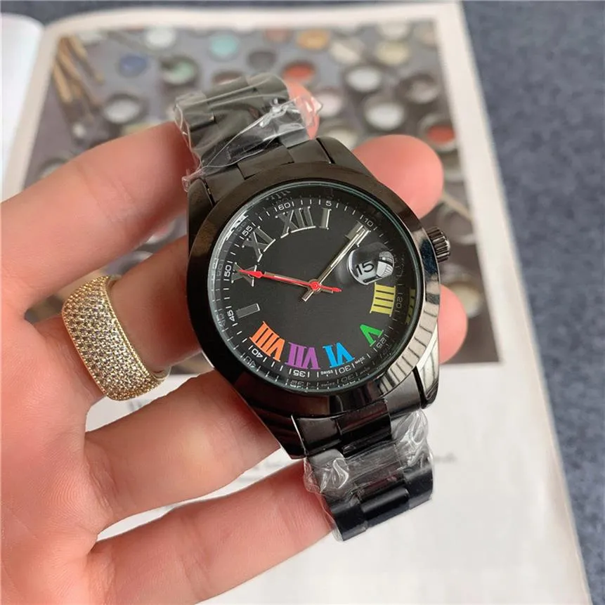 Masowa najlepsza marka zegarek dla mężczyzn kolorowy styl rzymski stalowy zespół kwarcowy zegarek x1462847
