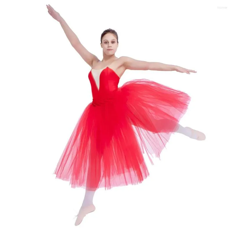 Stage Wear varejo de varejo branco rosa vermelho Romântico Longtutu em um tutus de dança basca de criança a adultos