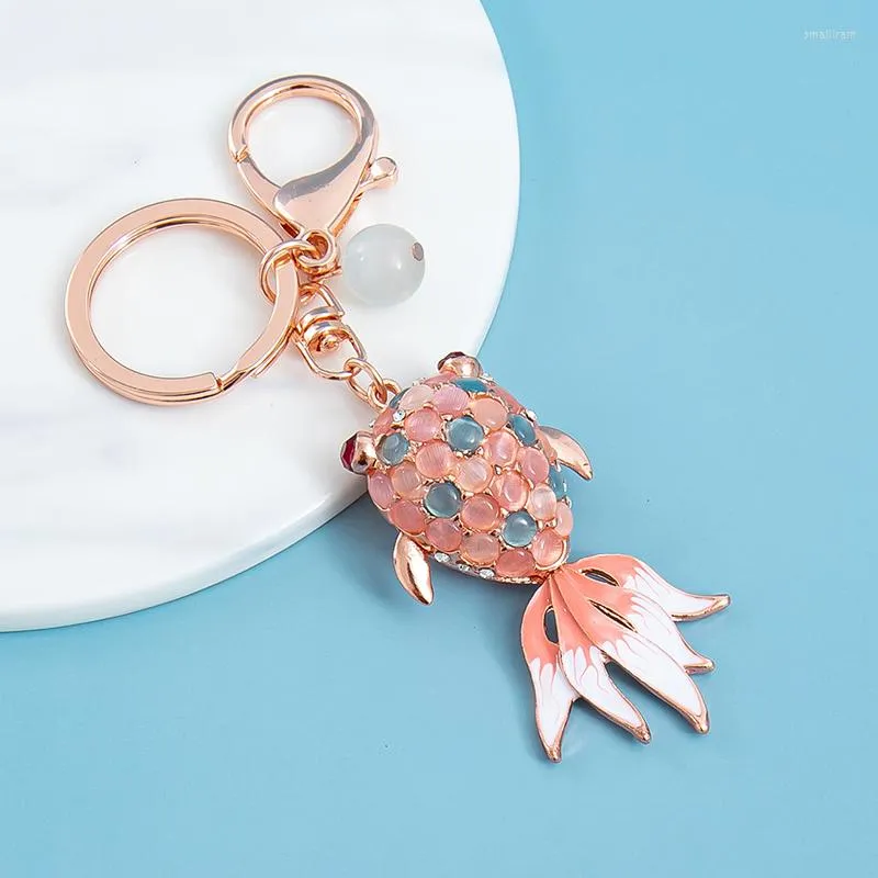 Keychains Lovely Goldfish Keychain Opal Rhinestone Fish Purse Charms Pendant Exquisite Craft Key Ring Party Favorite Gift Handbag Decor