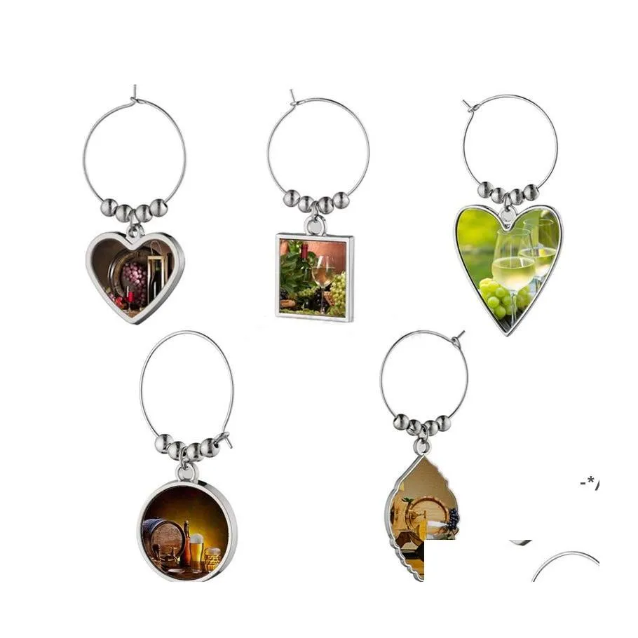 Articles de nouveauté Sublimation DIY Blanc Blanc Métal Verre à Vin Ornement Pendentif Rra10840 Drop Livraison Maison Jardin Otpzb