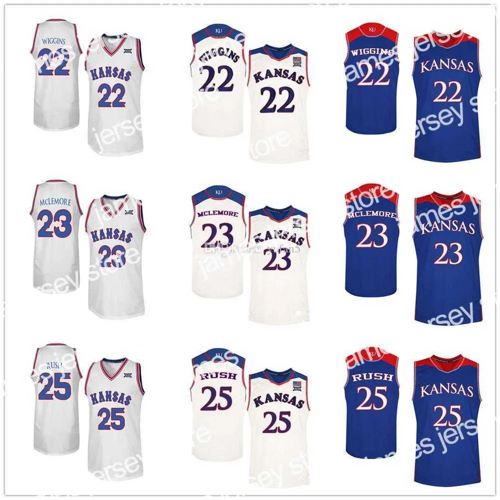 Maglie Maglie da basket Kansas Basketball Jayhawks College Andrew Wiggins # 22 Maglie da basket Ben McLemore # 23 Brandon Rush # 25 Mens S