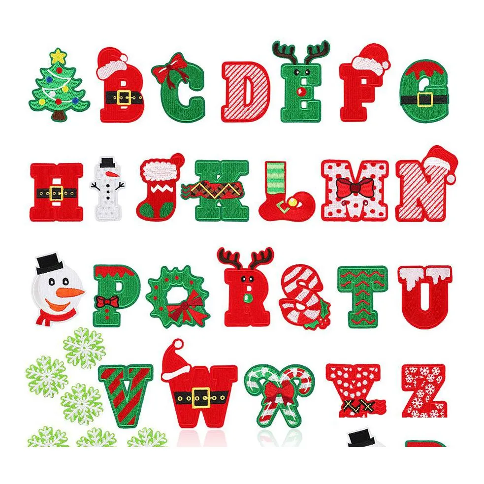 Sybegrepp Tools Christmas Element Letter Brodery Santa Claus Xmas Tree Alphabet Iron Ones For Clothing Bags Shoes Diy Drop Dhqep