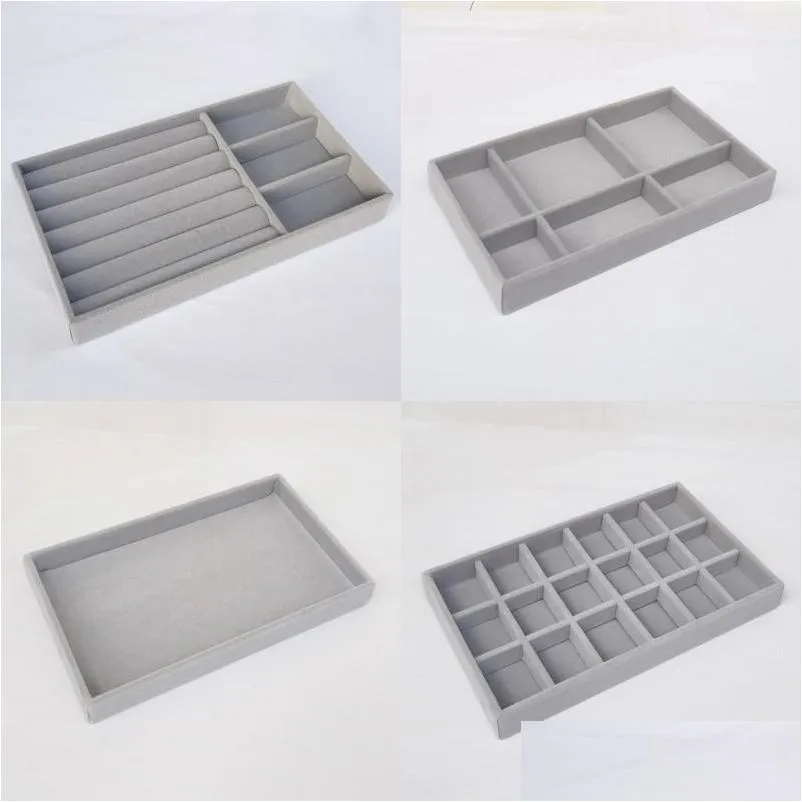 Jewelry Tray Handmade Diy Box Der Storage Organizer Gray Soft Veet Jewellery Earring Necklace Pendant Bracelet Display Rack Plate 4 Dhlfu