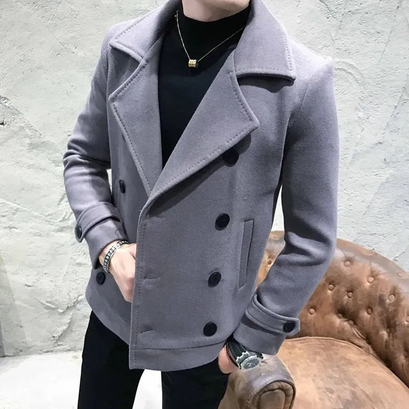 Vêtements en laine pour hommes veste d'hiver manteau de haute qualité pour hommes décontracté mince court couleur Pure Trench