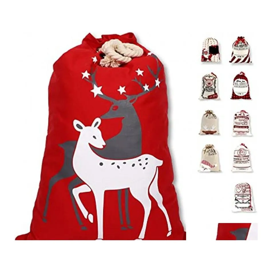 Kerstdecoraties Geschenkzakken Grote biologische zware canvas Santa Sack DSting Bag met stripbriefpatronen verstelbare lengte FES DHUQA