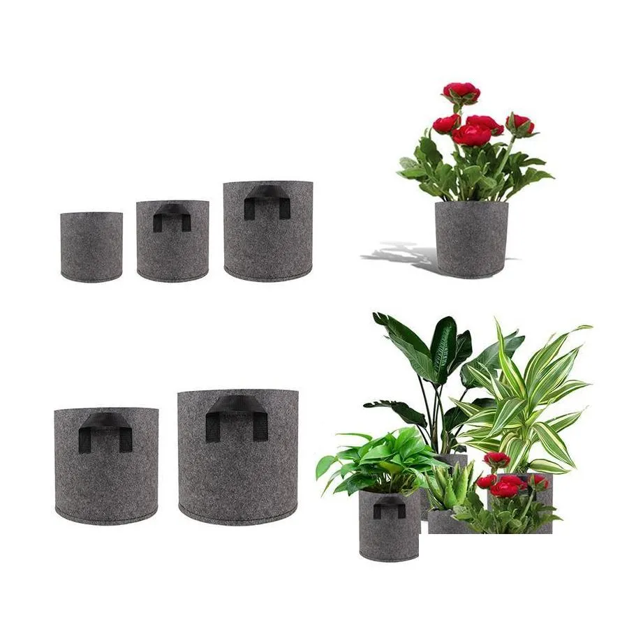 Plantadores Pots 1/2/3/5/7/10 Plantas de gal￣o Bolsas de cultivo de aera￧￣o n￣o tecida Cont￪iner de raiz da bolsa respir￡vel respir￡vel e selfabsorben dhpo8