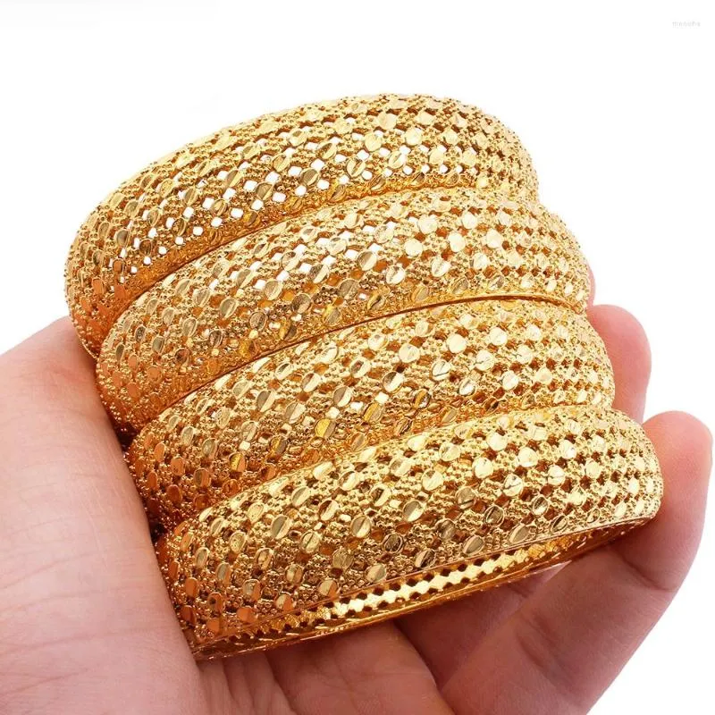 Bangle 4Pieces Wholesale Women 18k Yellow Gold Filled Hollow Bracelet Pretty Jewelry Gift Dia 60mm 14mm Wide