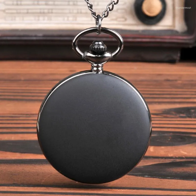 Pocket Watches Vintage Luxury Smooth Matte Black Case Quartz Watch for Men Roman siffra Fob Chain Necklace Pendant Clock Gifts