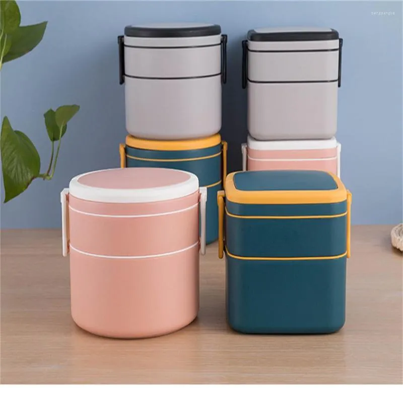 Dinnerware Sets Square Plastic Lunch Box With Spoon Microwave Multi-layer Bento For Office Workers Storage Container BPA Free