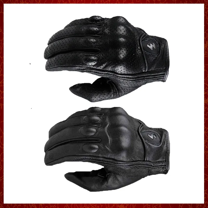 ST681 Motorcycle Gloves Motorbike Driving Cycling Retro Pursuit Perforated Real Leather Moto Protective Gears Motocross Glove