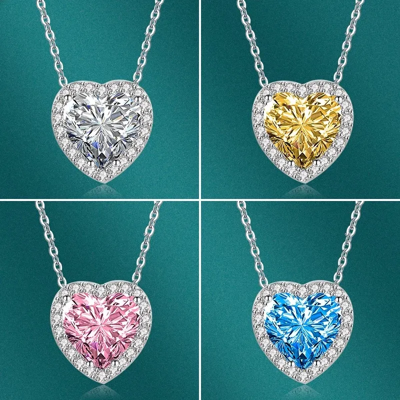 New 10mm Colorful Shiny Zircon Pendant Necklace Women's Wedding Simple Aesthetic Heart Choker Necklace Women Jewelry