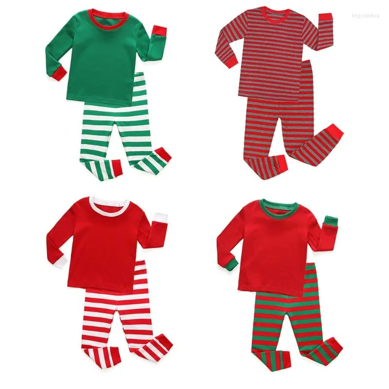 Completi di abbigliamento Natale per bambini Pigiama per bambini Set da notte per bambini Xmas Stripes Pjs Sleepwear T-shirt a maniche lunghe Pantaloni Loungewear