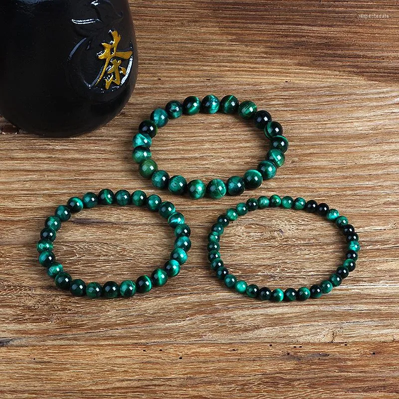 Strand 6-12mm Green Tiger Eye Bracelet For Men Women Natural Stone Healing Beads Bracelets Beaded Elastic Rope Jewelry Gifts