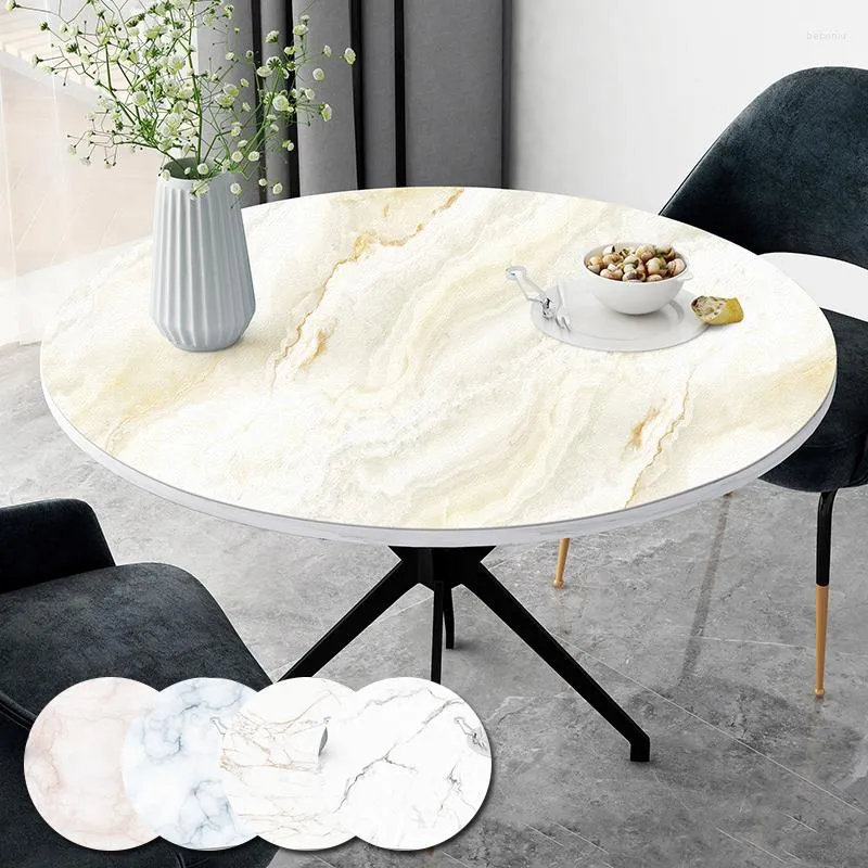 Table Cloth 1PC Round Leather Covers Marbling Pattern Mat Waterproof Creative Non-slip Cover High Quality Home Textiles