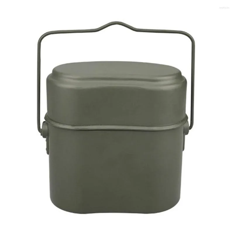 Ensembles de vaisselle Kits de mess de camping portables 3 en 1 Boîte à lunch en aluminium Ustensiles de cuisine Ensemble de cuisine Randonnée Armée Militaire