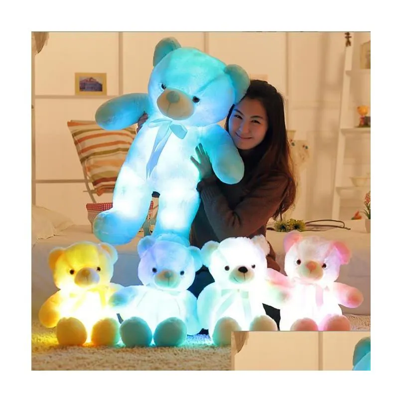 Stuffed Plush Animals 30Cm 50Cm Luminous Creative Light Up Led Teddy Bears Toy Colorf Glowing Bear Christmas Gift For Kid Drop Del Dh8Vy