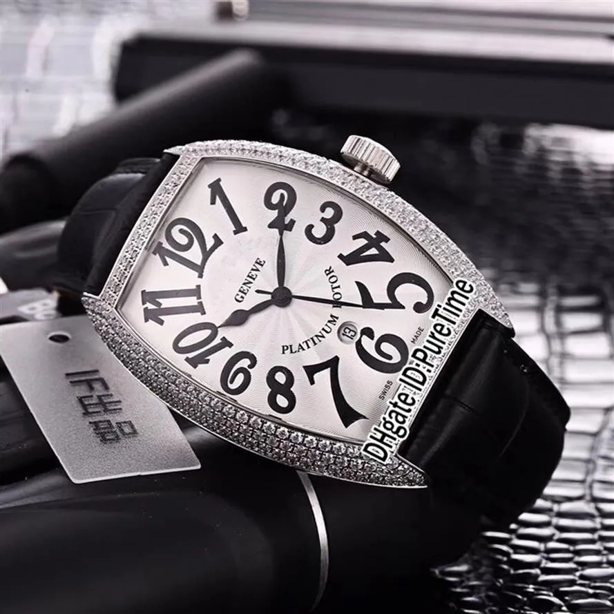 Neue Casablanca 8880 C dt Stahl Silber Diamant Blünde Silber Zifferblatt Japan Miyota 8215 Automatische Herren Uhr Schwarze Ledergurt Uhren274z