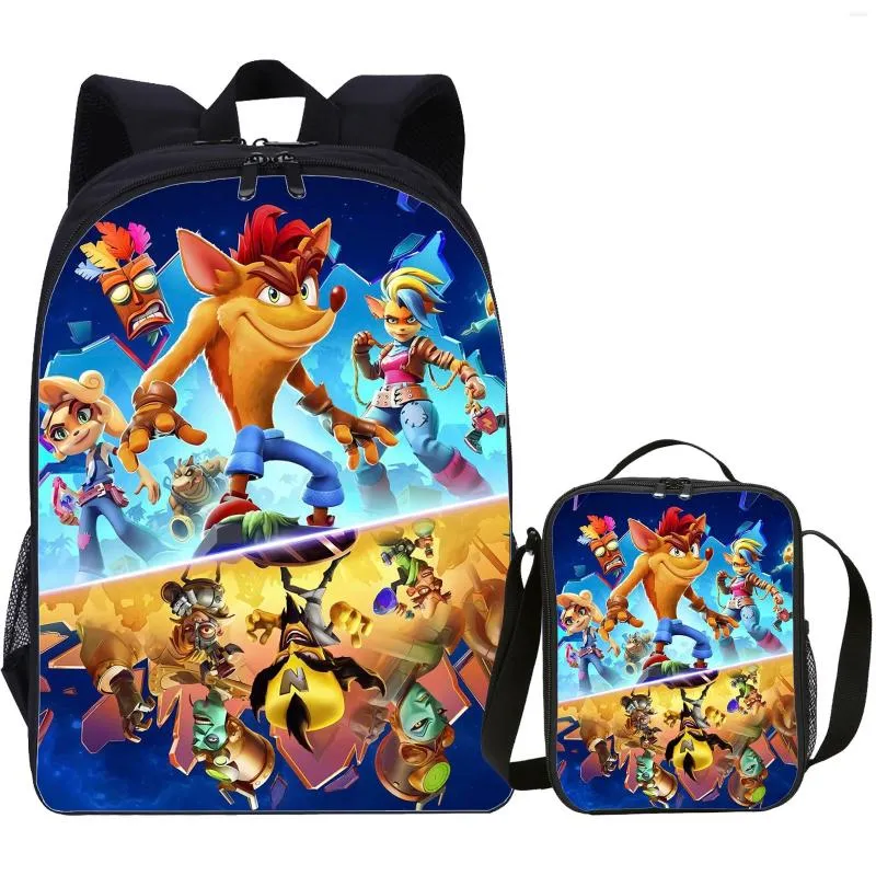 School Bags Crash Bandicoot Backpack Boys Girls With Lunch Box Kids
