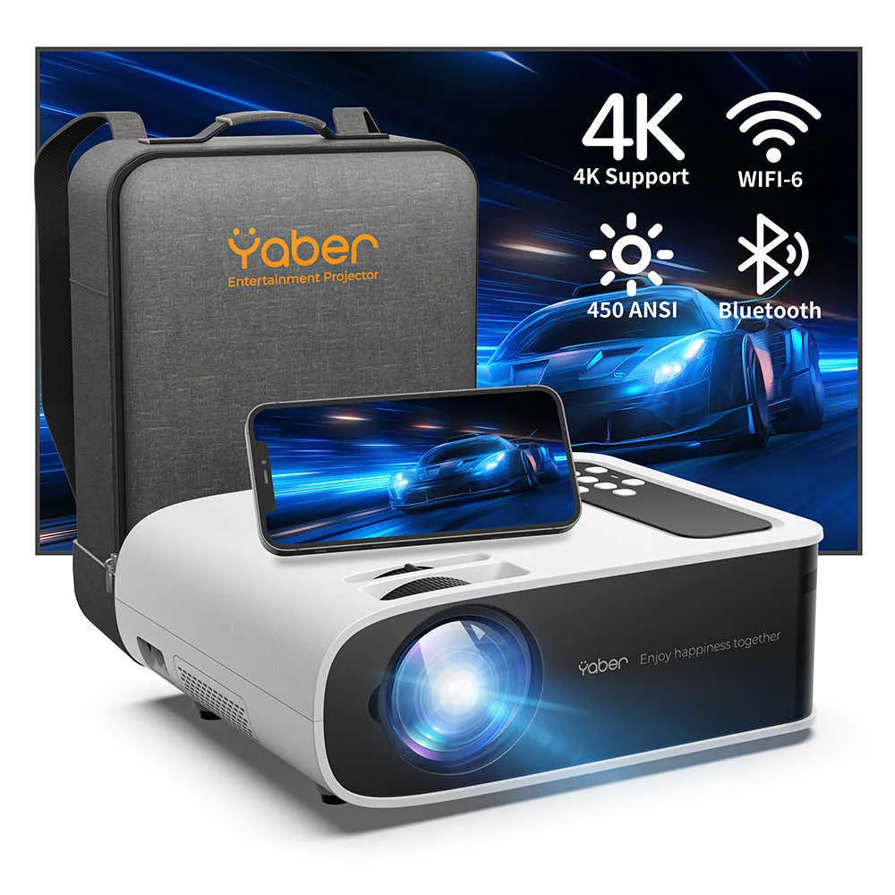 Projektoren YABER Pro V8 4K-Projektor mit WiFi 6 und Bluetooth 5.0 450 ANSI Outdoor-Projektor Tragbarer Heimvideoprojektor T221216