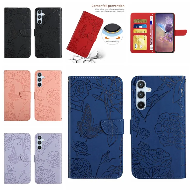 Custodie a portafoglio in pelle fiore farfalla per Samsung A04E A54 5G A34 5G Huawei Honor 80 SE OPPO Realme 10 4G Pro Plus Hand Feeling Lady Card Slot Holder Flip Cover Pouch