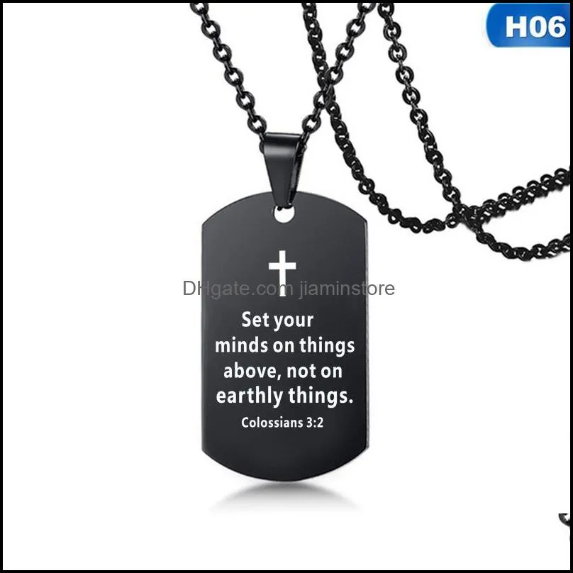 Pendant Necklaces Bible Verse Necklace Cross Stainless Steel Mens Dog Tag Religious Jewelry Black For Chris Sqckwx Queen66 2070 Q2 D Dh8Bk