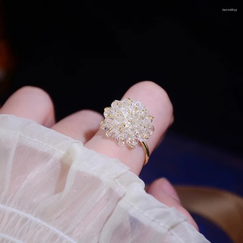 Anneaux de cluster Fashion Clean Crystal perle pour les femmes Style cor￩en d￩licat de bijoux simple
