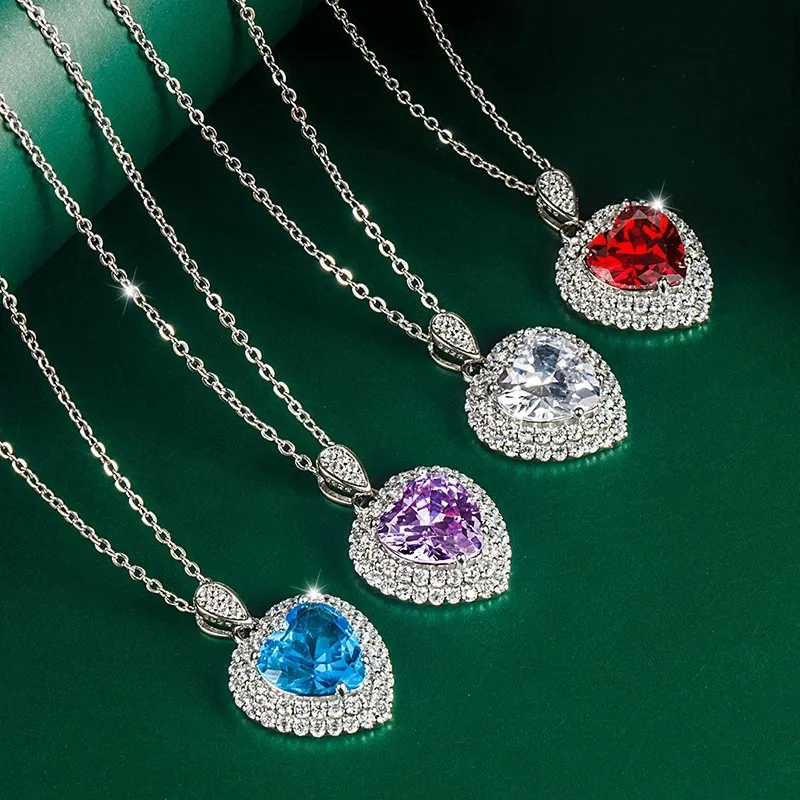 New Pendant Necklaces Love Shape Color Zircon CZ Heart Shape DIY Bright Charm Popular Jewelry Female Accessories Necklace