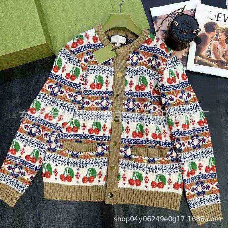 Women's Knits & Tees designer Cherry Hook Flower Pattern Beads Embellished Wool Knitted Cardigan 2022 New Fashion Loose Men's And Same Style ZPMU