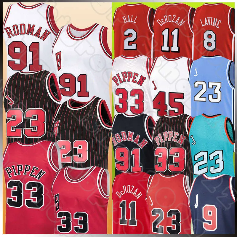 Koszulki do koszykówki Scottie Pippen Dennis Rodman 45 33 91 75th Retro Mesh Demar DeRozan LaVine Lonzo Ball 1 11 2 23 Michael Derrick Rose North Carolina