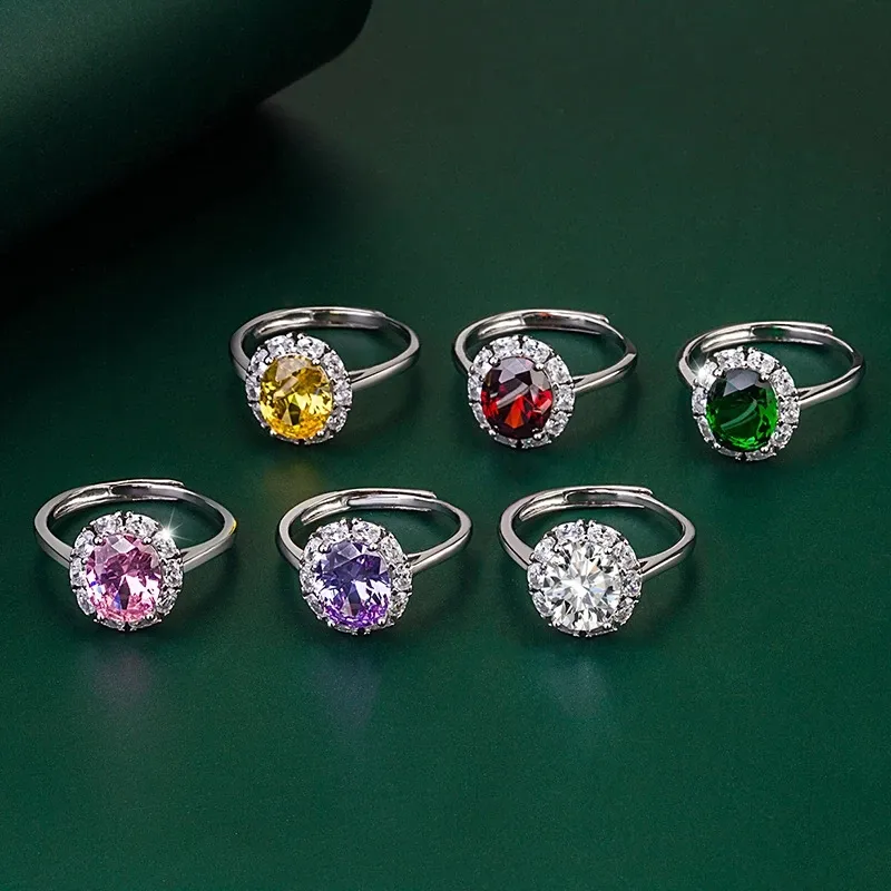Nowa moda duża luksusowa panie cytrynowe pierścień owalny żółty kamień szlachetny CZ Regulowany pierścień weselny hurtowa biżuteria