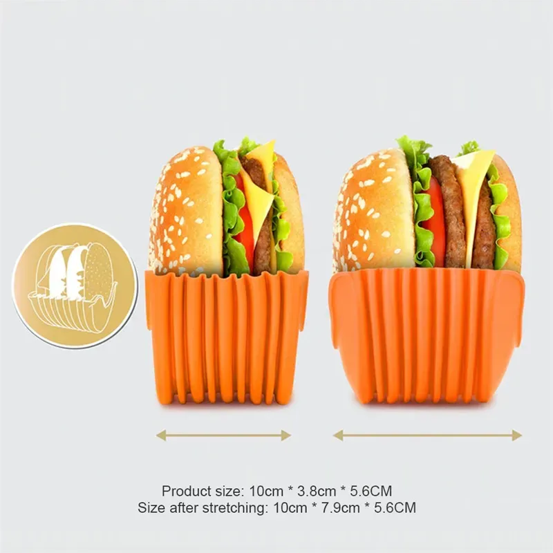 Food Savers Retractable Sandwich Hamburger Fixed Box Buns Reusable Silicone Burger Rack Holder Hamburger Clip
