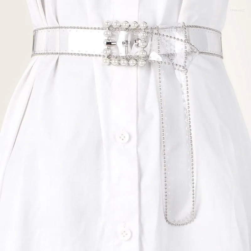 Cinture Cinturino in vita regolabile da donna con cintura decorativa in perle sintetiche Abito da cappotto da donna Sottile cinturino formale Harajuku