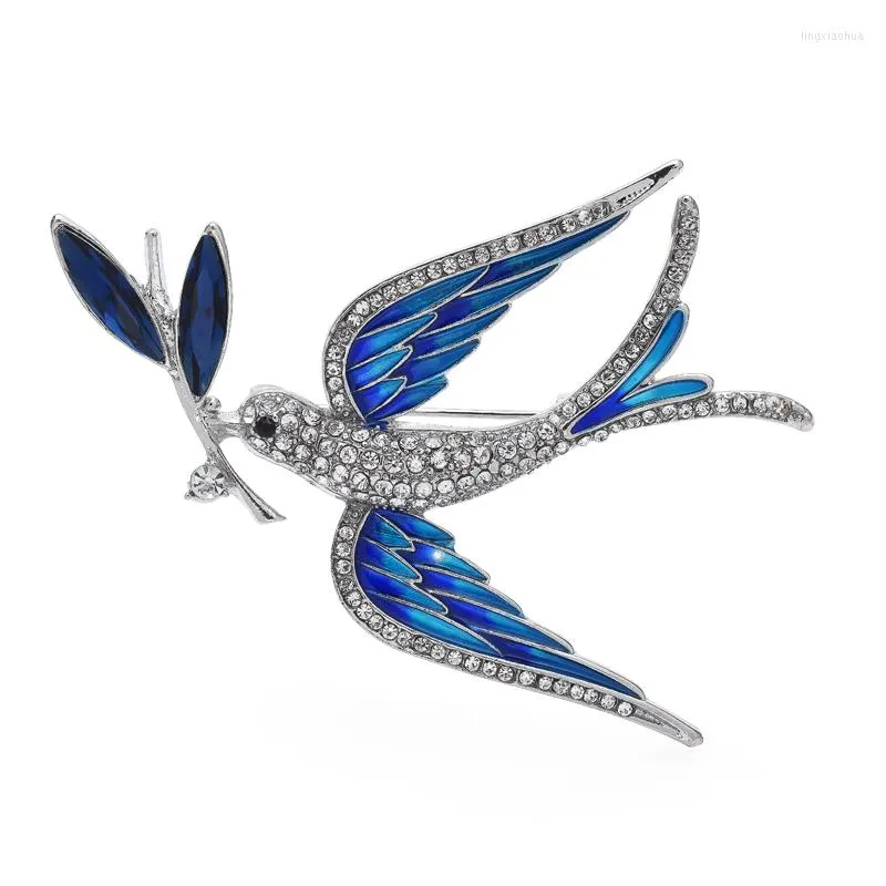 Brosches Wulibaby Flying Swallow For Women Unisex 2-Color Rhinestone Emamel Bird Party Office Brooch Pin Gifts