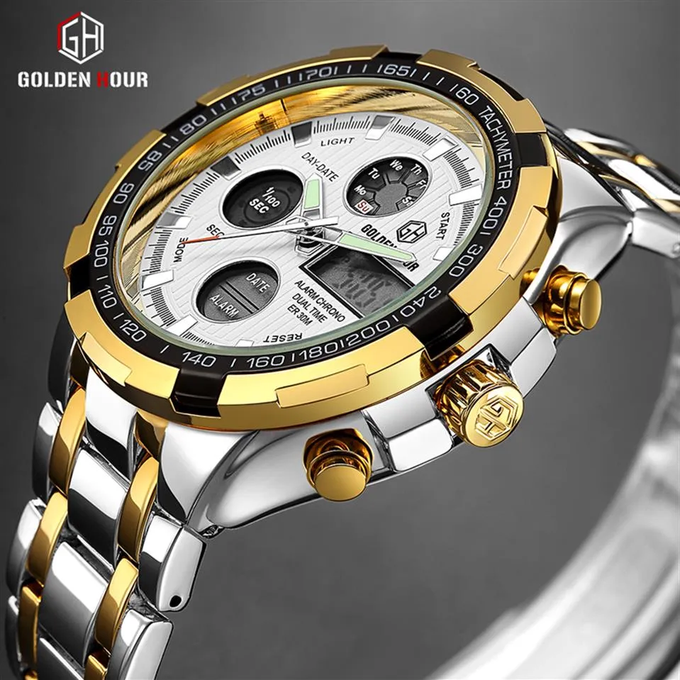 황금빛 최고 브랜드 럭셔리 쿼츠 남성 시계 디지털 손목 시계 남성 군대 시계 군용 스포츠 남성 시계 repulino210b