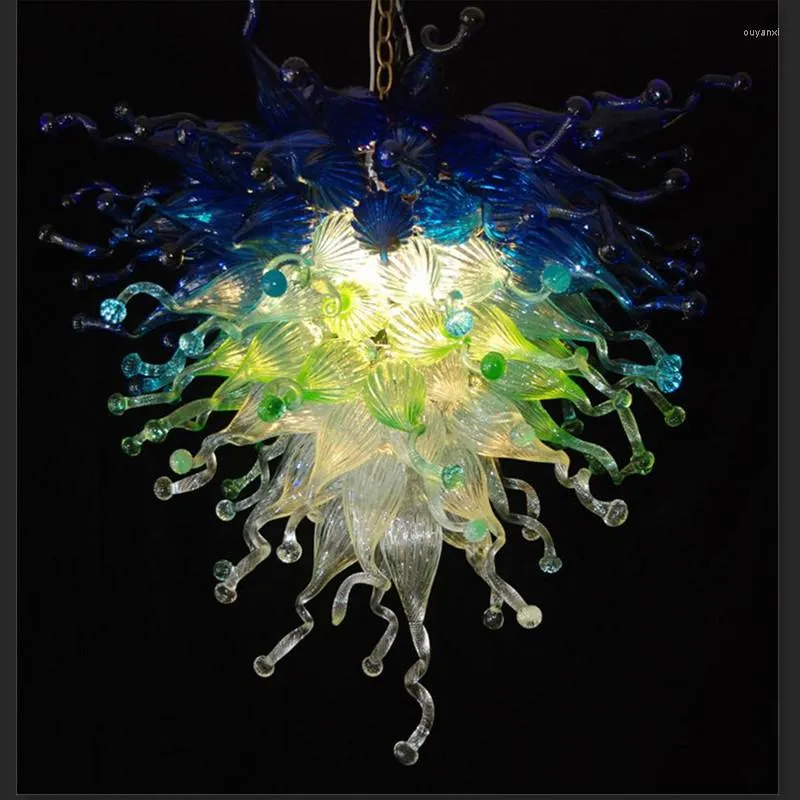 Lampy wiszące rustykalne błękitne i zielone oświetlenie żyrandola szklanego Murano Dale Chihuly styl